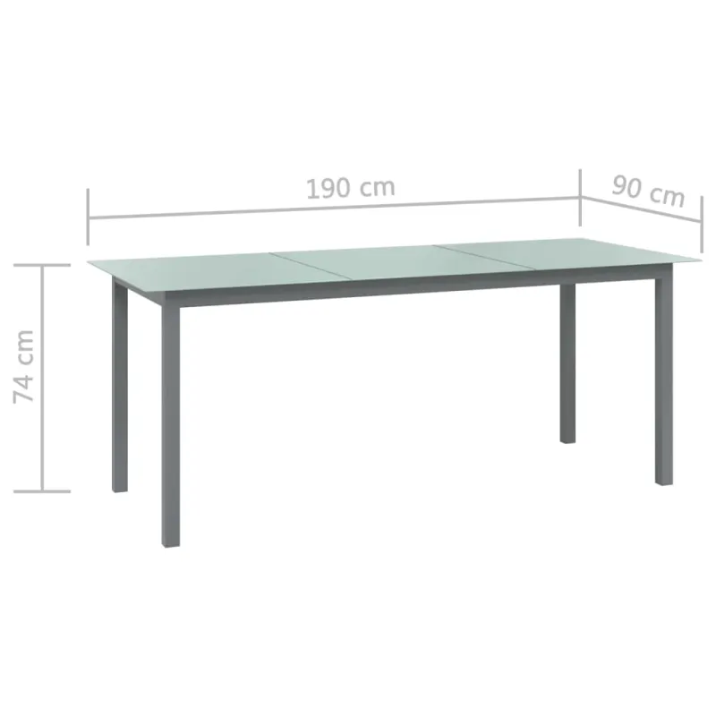Sodo pöytätaso, vaaleanharmaa, 190x90x74cm, alumiini, lasi