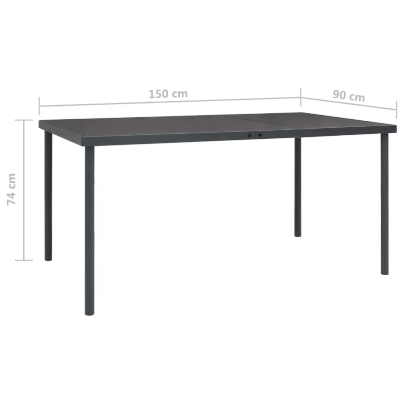 Lauko ruokapöytä, antrasiitti, 150x90x74cm, teräs