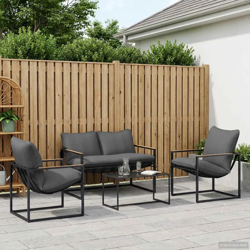 Sodo sofitusetti 4 osaa, musta ja antrasiitti, terästä
