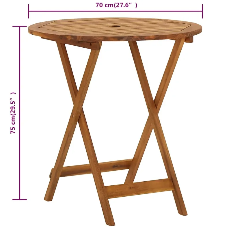 Sulankstettava puutarhapöytä, 70 cm, akasiapuu