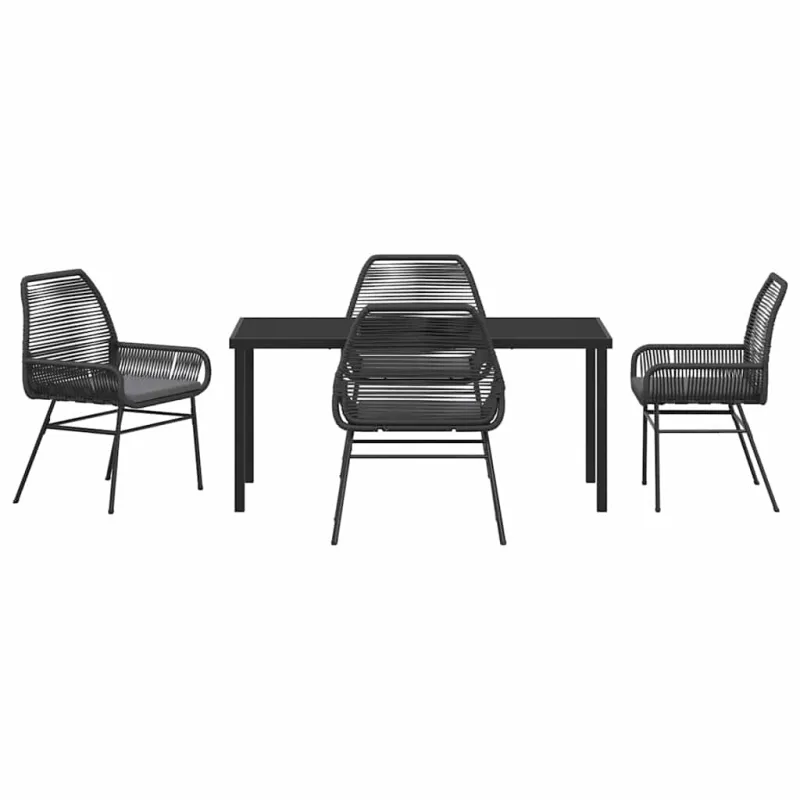 Sodo ruokailuryhmä pehmusteineen, 5 osaa, Musta polyrataska
