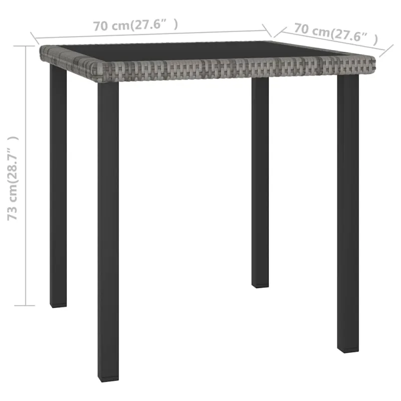 Sodo söögilaud, hall, 70x70x73cm, polürottaanist