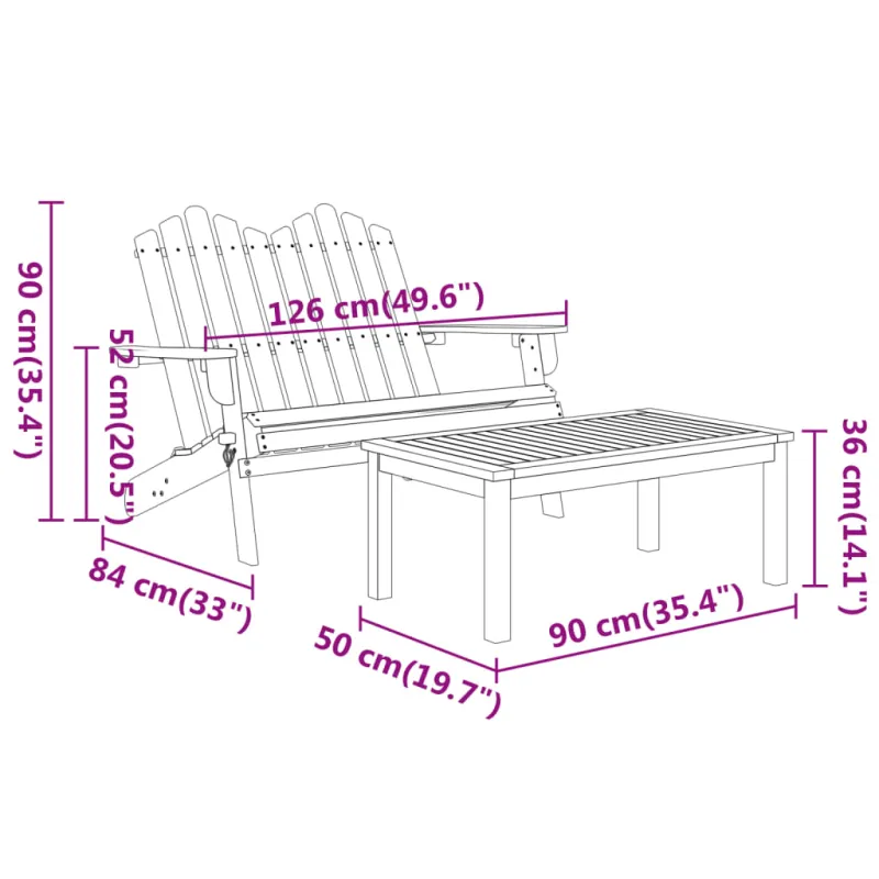Sodo Adirondack-ulkokokoonpano, 5 osaa, akasiapuun massiivia