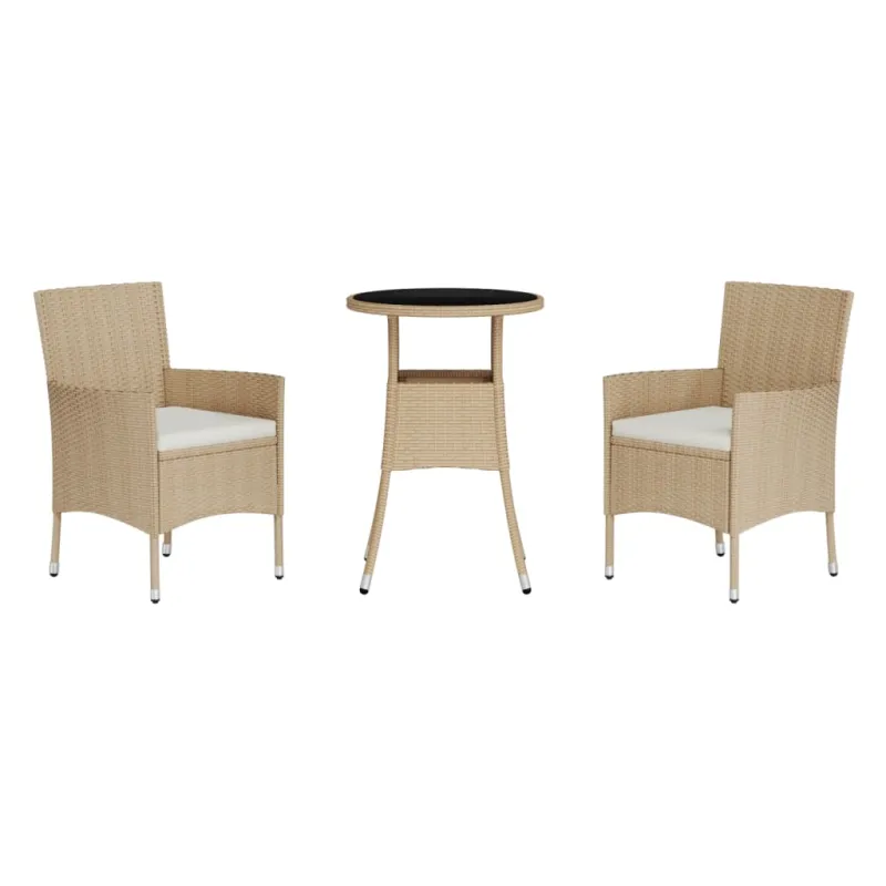 Bistro-Setti pehmusteilla, 3-os osat, hiekka, polyrattani