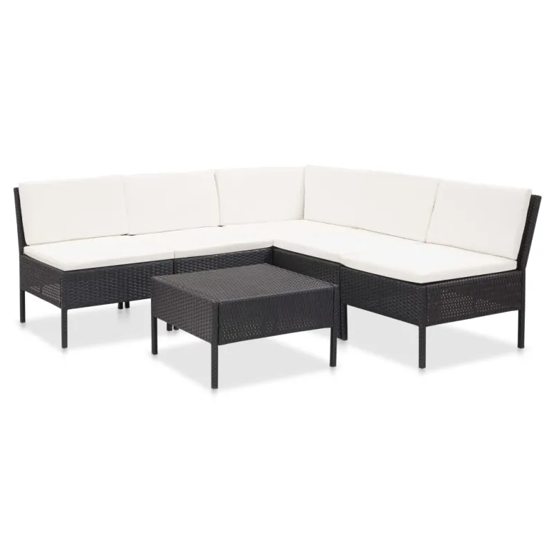 Lomakkomplekti, 6 osaa, musta, rattan-tyylinen, tyynyillä