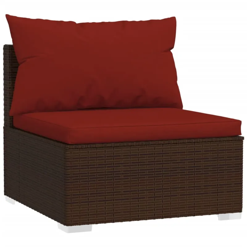 Sodo komplekti, 6 osaa, ruskea, polyrattana, pehmusteilla