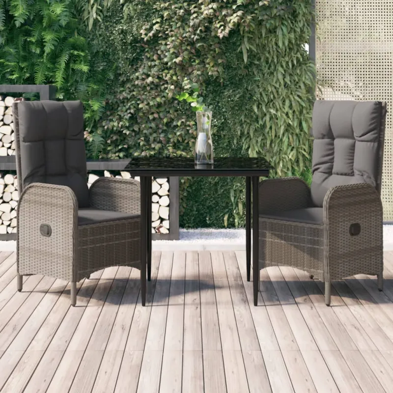Sodo komplekti, 3 osainen, musta/harmaa, rattan-tyylinen, tyynyillä
