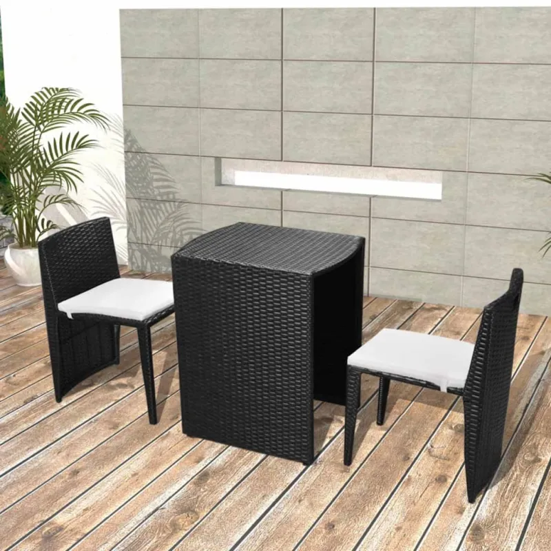 Bistrokalustekokonaisuus tyynyine, 3D, musta, polirat