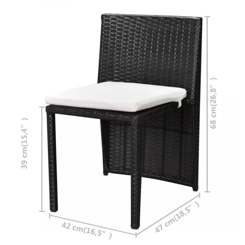 Bistrokalustekokonaisuus tyynyine, 3D, musta, polirat