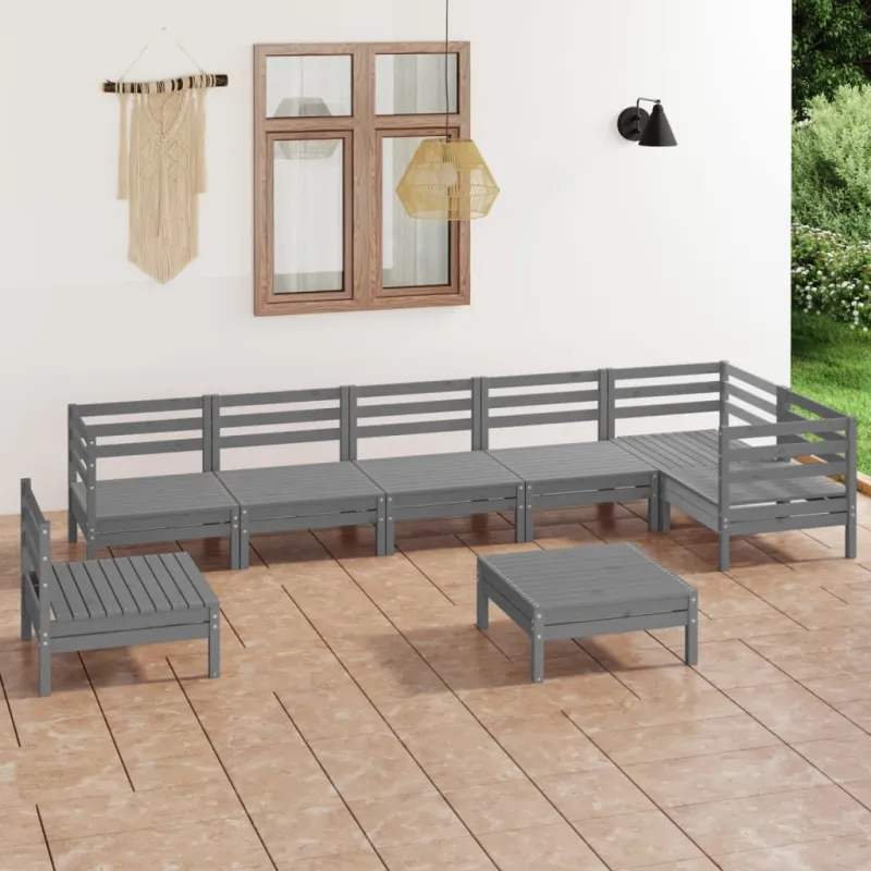 Sodo poilto kalustesarja, 8 osaa, harmaa, mäntypuuta