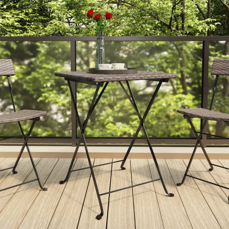 Sulankstettava bistro-pöytä, harmaa, 55x54x71cm, polyrattana