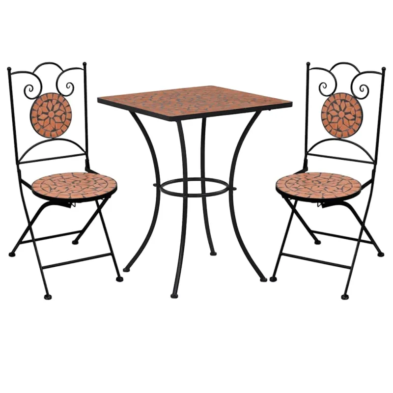 Bistrokalustekokonaisuus, 3D, terrakotta, keramiikka, mosaiikki