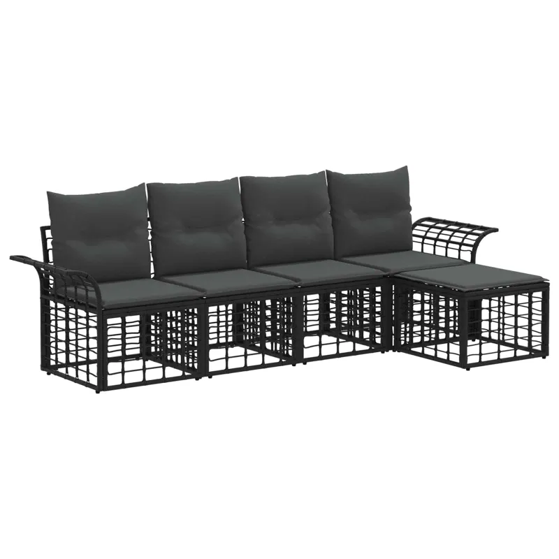 Lauko sohvakompletti 5 kpl, musta ja tummanharmaa, polyesteri