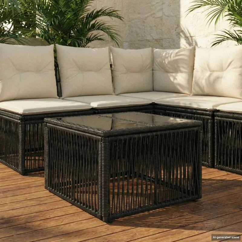 Sodo pöytä Musta 55 x 55 x 37 cm PE Rattan ja Lasia
