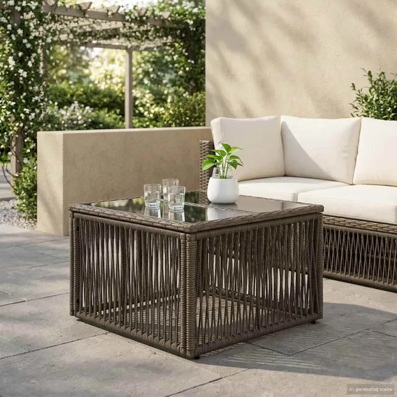 Sodo pöytä Pilka ja musta 55 x 55 x 37 cm PE Rattan ja lasi