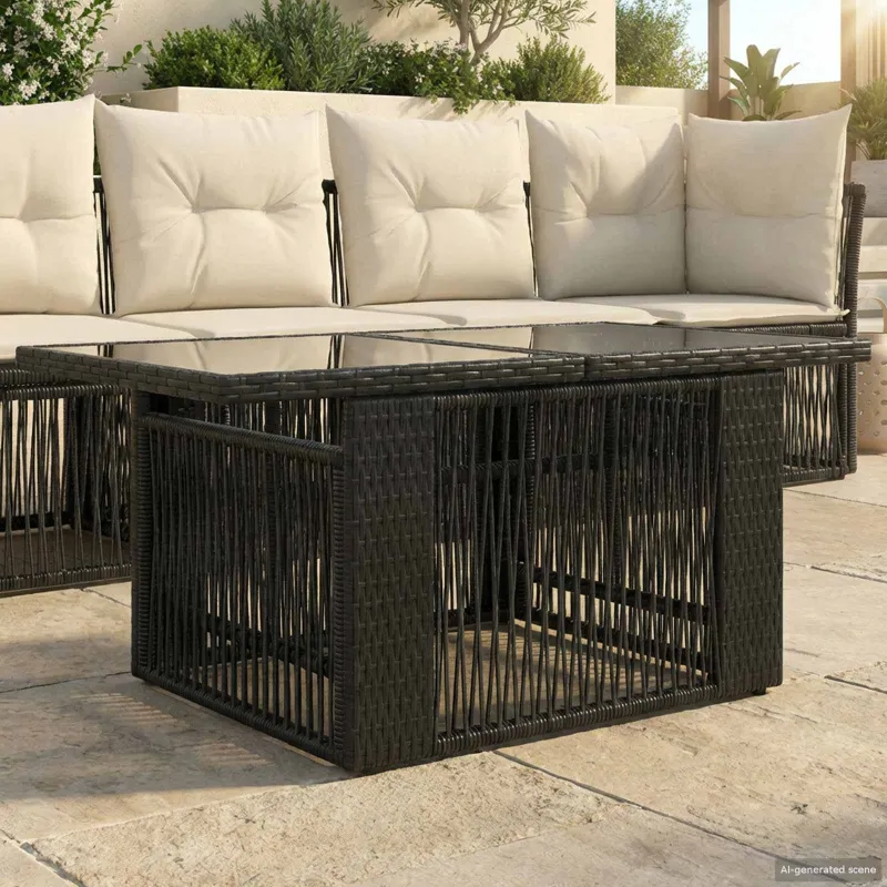 Sodo pöytä Musta 100 x 55 x 37 cm PE Rattan ja Lasia