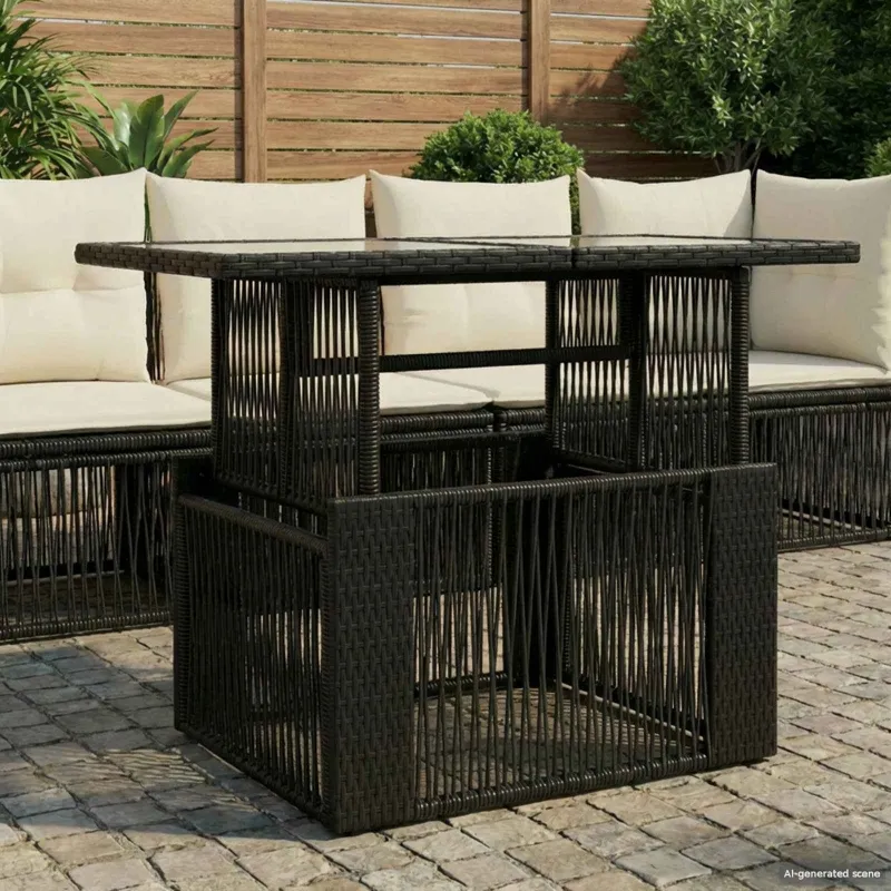 Sodo pöytä Musta 100 x 55 x 37 cm PE Rattan ja Lasia