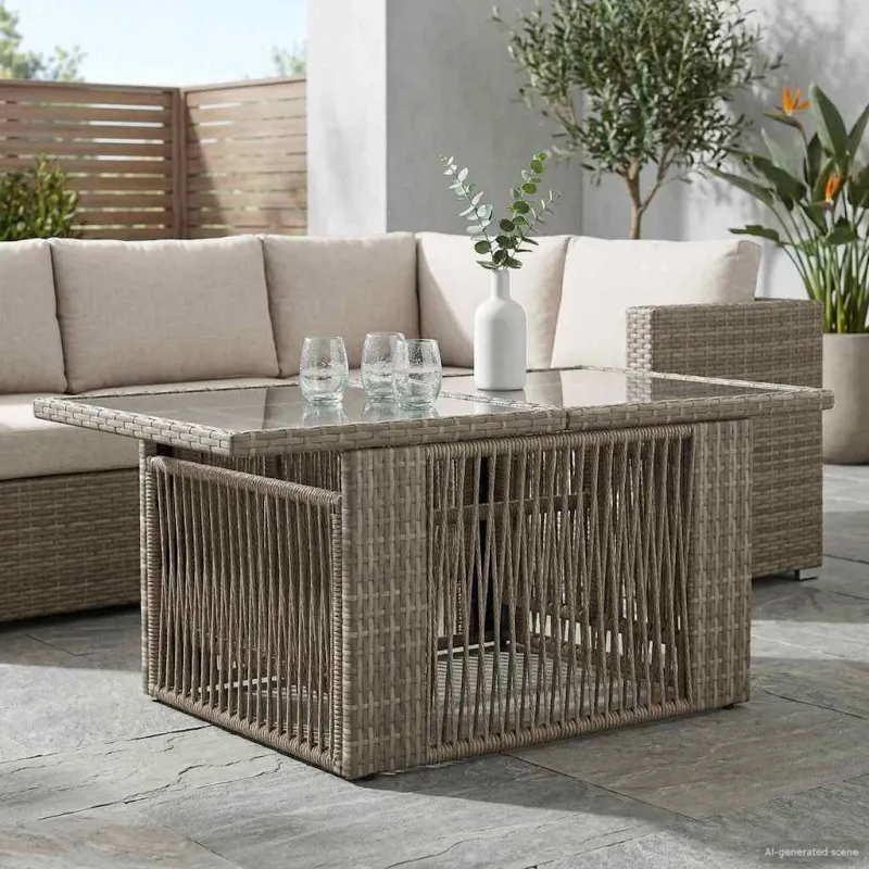 Soodan pöytä Pilka 100 x 55 x 37 cm PE Rattan ja Lasia