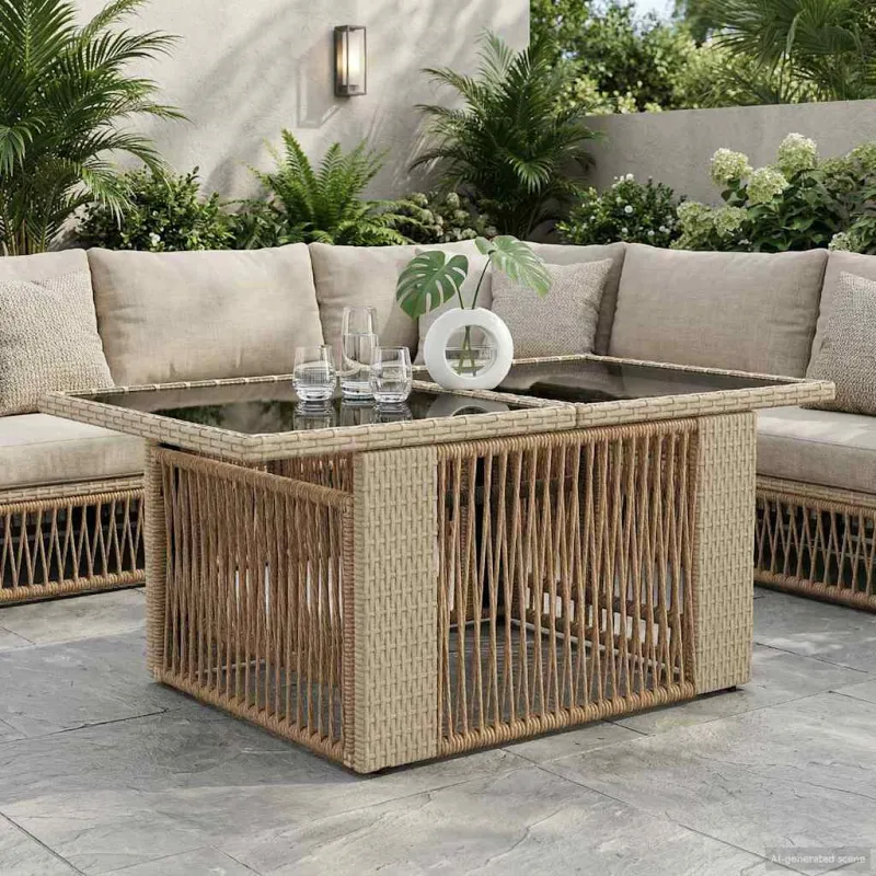Sodo pöytä Hiekka 100 x 55 x 37 cm PE Rattan ja Kivi