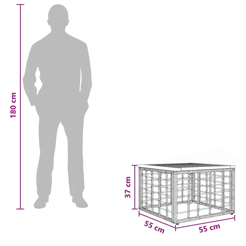 Sodo pöytä Luonnollinen 55 x 55 x 37 cm PE Rattan ja Lasia