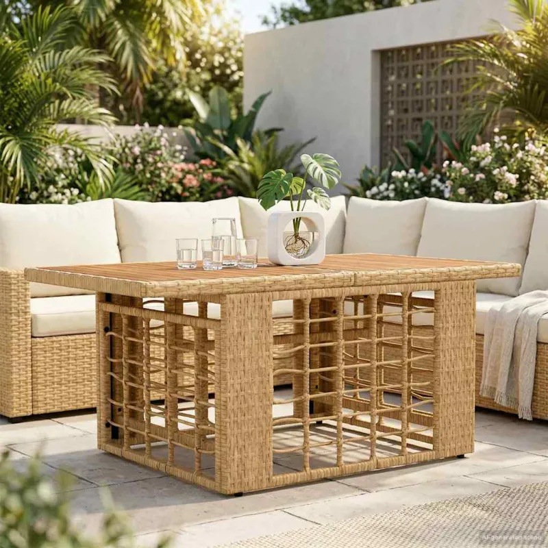 Sodo pöytä, luonnollinen 100 x 55 x 37 cm, PE-rattan ja lasi