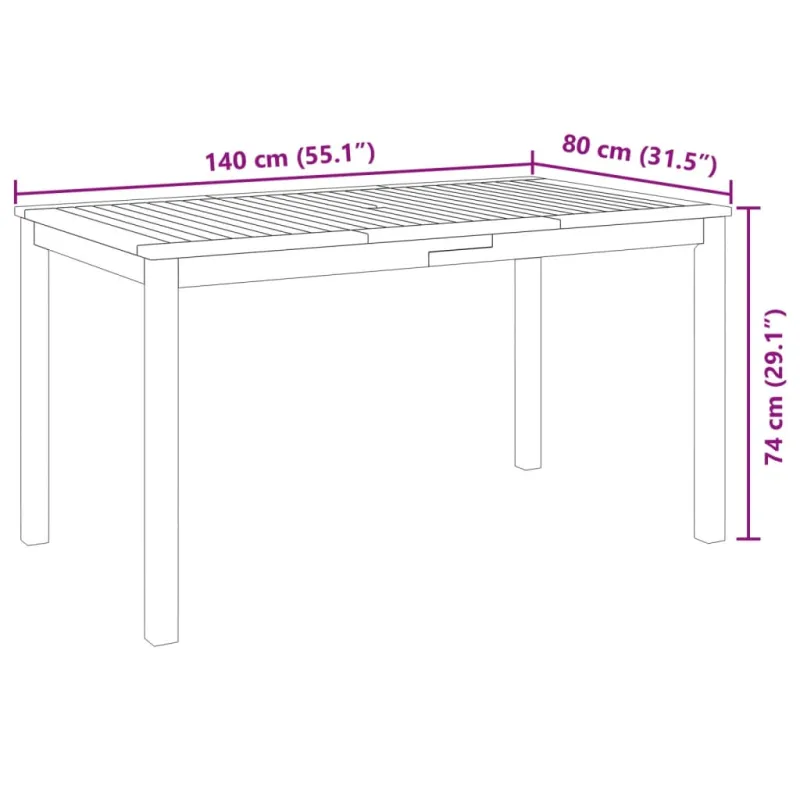 Sodo ruokailukokonaisuus, 5 osaa, 140x80x74 cm, akatsiapuun massiivia