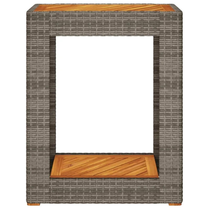 Pöytä puukuvioisella pöytätasolla, harmaa, 60x40x75cm, polyrattana