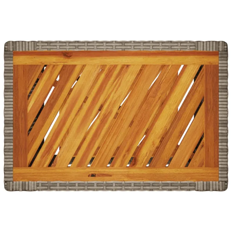 Pöytä puukuvioisella pöytätasolla, harmaa, 60x40x75cm, polyrattana
