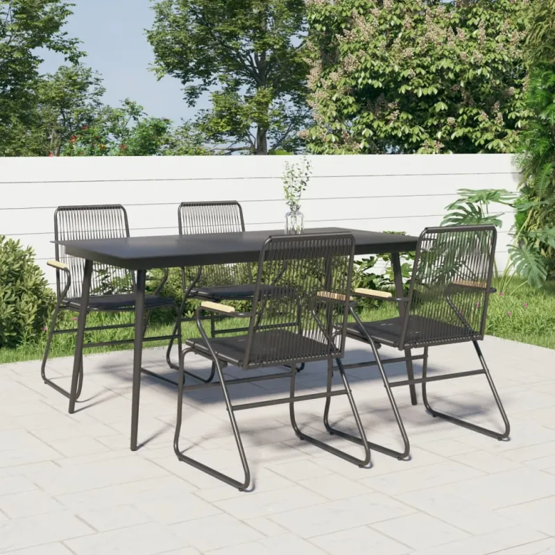 Sodo söögitoa komplekt, 5 osa, must, PVC rattan