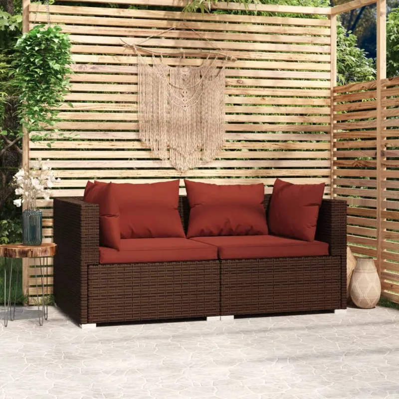 Dvivietė sofa koos padjadega, pruun, polirattane