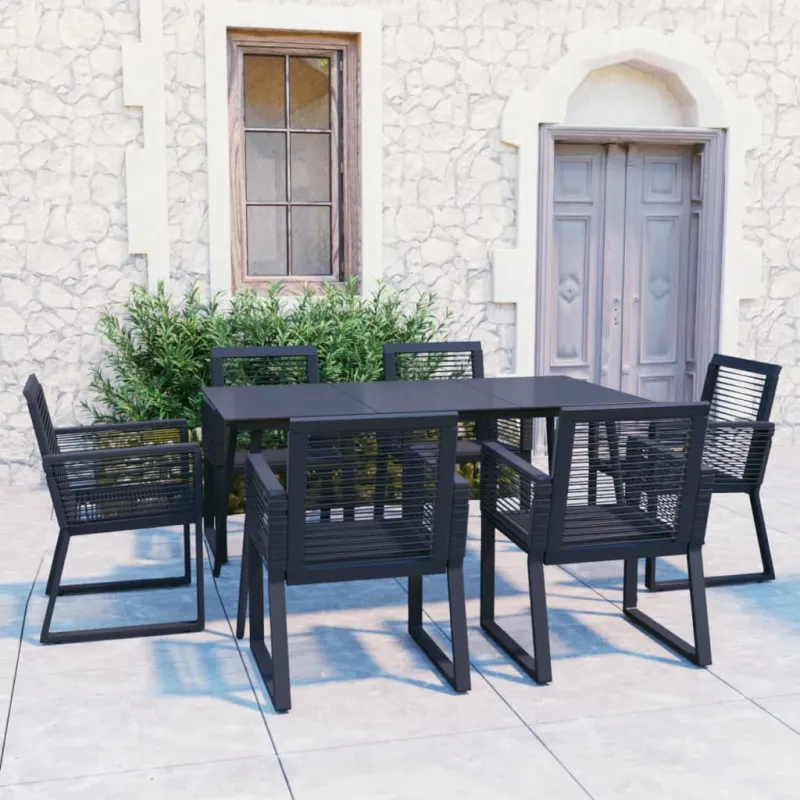 Lauko söögitoa mööblikomplekt, 7 osa, must, PVC rattan