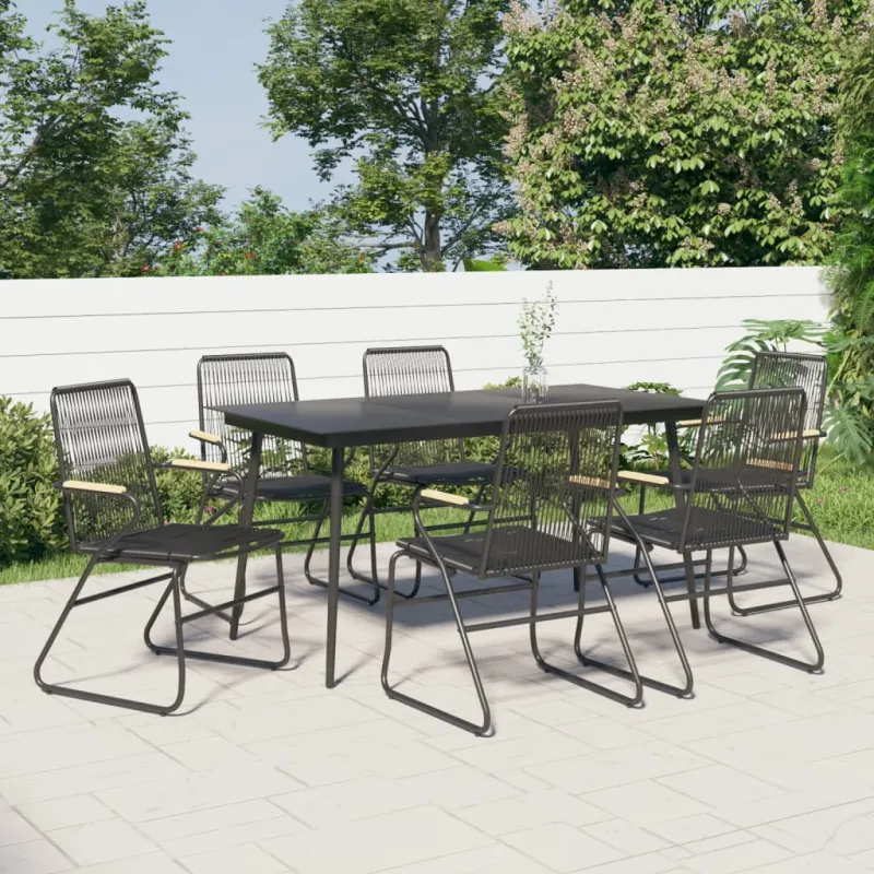 Sodo söögikomplekt, 7 osa, must, PVC rattan