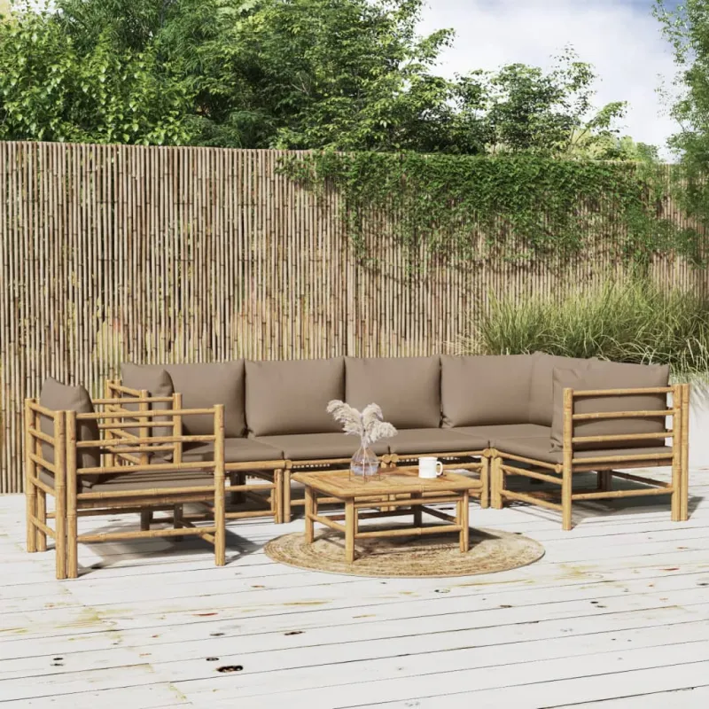 Sodo komplekti taupe-värisillä tyynyillä, 7-osainen, bambu