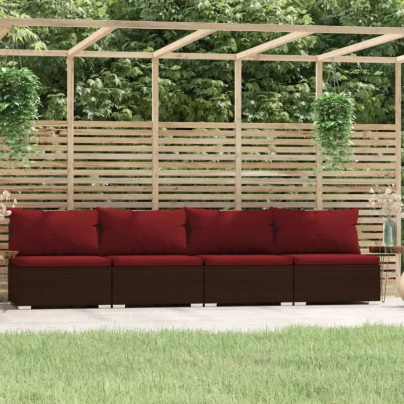 Keturvietė sofa koos padjanditega, pruun värv, polirattaan
