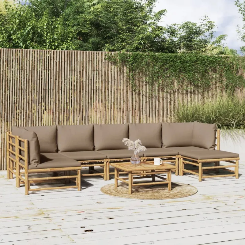 Sodo komplektas taupe-painikkeilla, 8 osaa, bambuuta