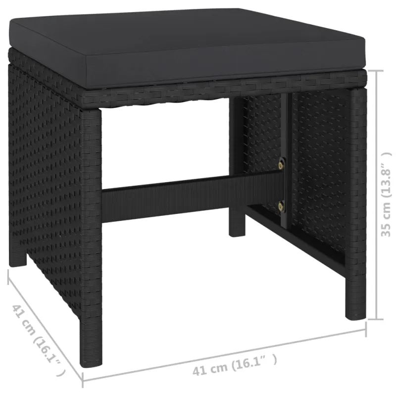 Laukomööbel komplekt 6 osaga, koos padjanditega, must, polirattana