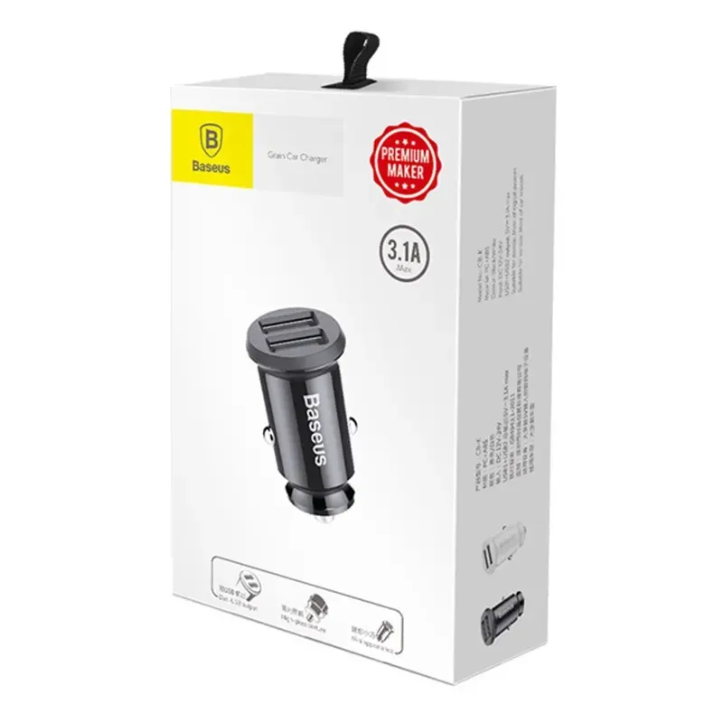 Baseus Grain Autolaadija 2x USB 5V 3.1A (must) universaalne