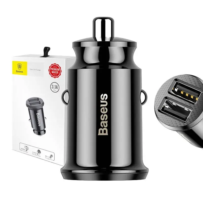 Baseus Grain Autolaadija 2x USB 5V 3.1A (must) universaalne
