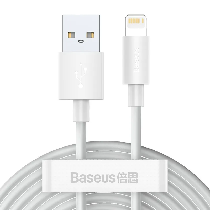 Baseus Simple Wisdom Andmesidekaablite Komplekt USB to Lightning 2,4A (2tk/set) 1,5m Valge universaal