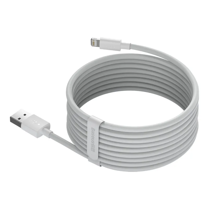 Baseus Simple Wisdom Andmesidekaablite Komplekt USB to Lightning 2,4A (2tk/set) 1,5m Valge universaal
