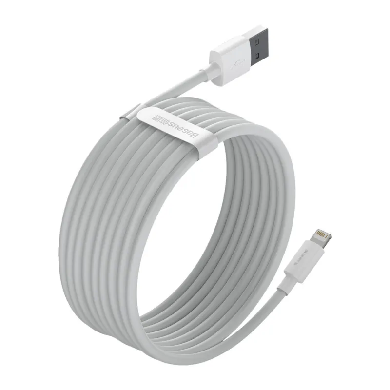 Baseus Simple Wisdom Andmesidekaablite Komplekt USB to Lightning 2,4A (2tk/set) 1,5m Valge universaal