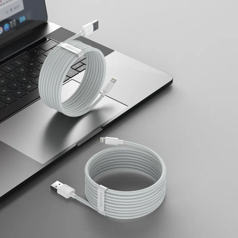 Baseus Simple Wisdom Andmesidekaablite Komplekt USB to Lightning 2,4A (2tk/set) 1,5m Valge universaal