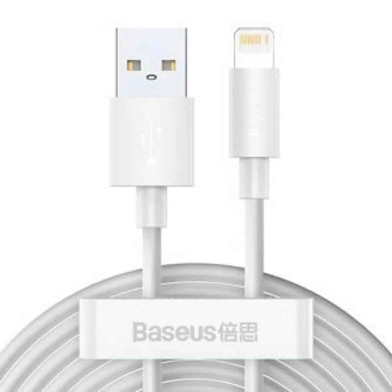 Baseus Simple Wisdom Andmesidekaablite Komplekt USB to Lightning 2,4A (2tk/set) 1,5m Valge universaal