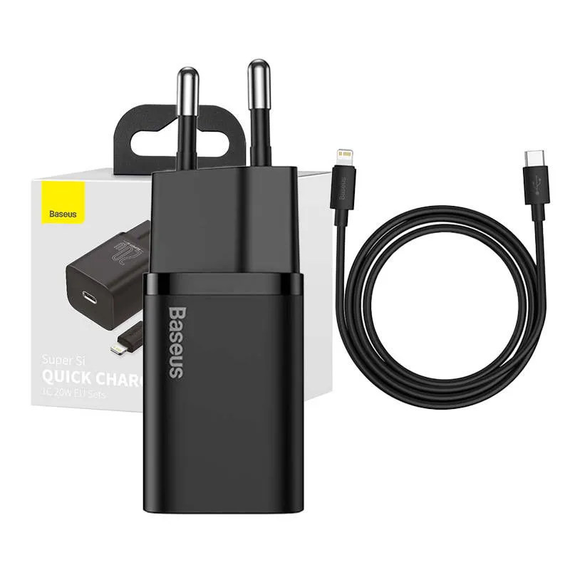 Baseus Super Si Quick Charger 1C 20W koos USB-C kaabliga Lightning 1m (must) universaalne