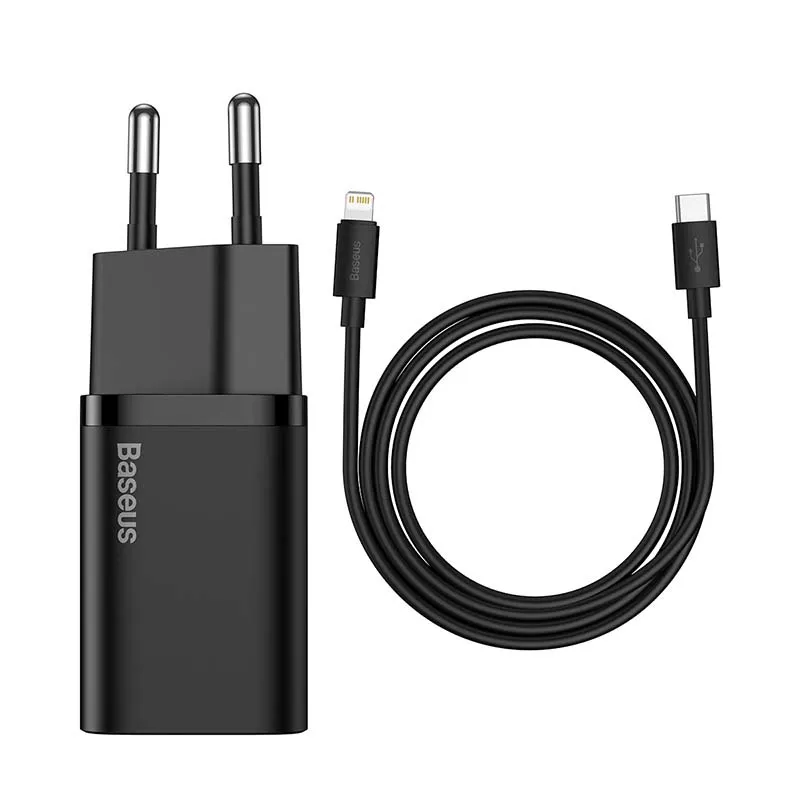 Baseus Super Si Quick Charger 1C 20W koos USB-C kaabliga Lightning 1m (must) universaalne