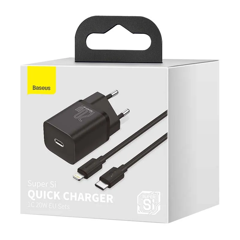Baseus Super Si Quick Charger 1C 20W koos USB-C kaabliga Lightning 1m (must) universaalne