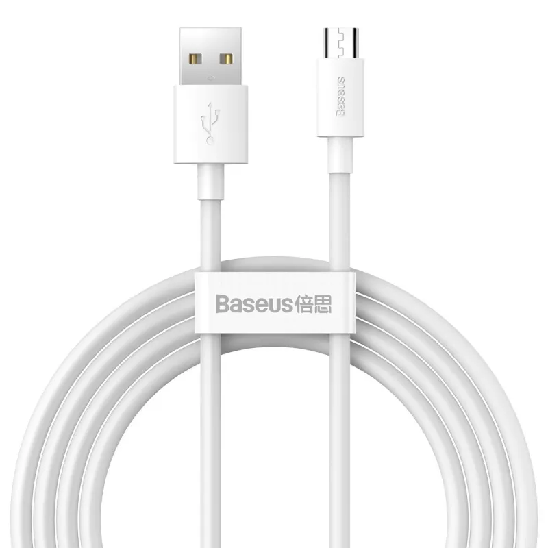 Baseus Simple Wisdom Andmesidekaablite Komplekt USB to Micro 2.1A (2tk/set) 1,5m Valge universaal
