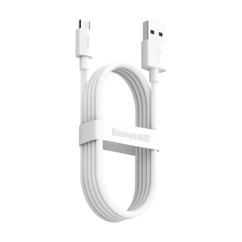 Baseus Simple Wisdom Andmesidekaablite Komplekt USB to Micro 2.1A (2tk/set) 1,5m Valge universaal