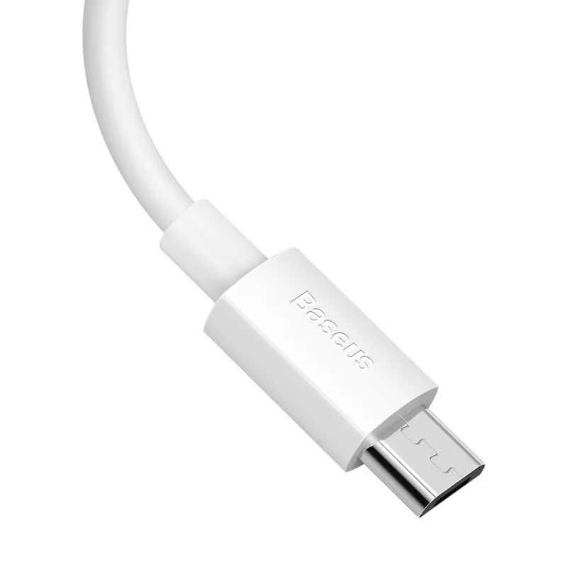 Baseus Simple Wisdom Andmesidekaablite Komplekt USB to Micro 2.1A (2tk/set) 1,5m Valge universaal
