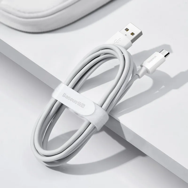Baseus Simple Wisdom Andmesidekaablite Komplekt USB to Micro 2.1A (2tk/set) 1,5m Valge universaal